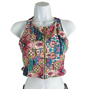 Luli Fama Sports Bra Womens Large‎ Red Multicolor Racer Back